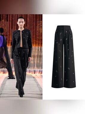 Fabrique x Stephane Rolland
Lyra Rhinestone Pleated Trousers in Fine Wool